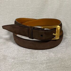 Cole Haan Dark Brown Faux Suede Belt with Gold Buckle A1602